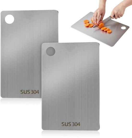 Piastra di taglio doppia faccia in acciaio inossidabile - Set da 2 - Facile da pulire e igienico - 24 x 15 cm - Resistente ai graffi - Piastra da cucina