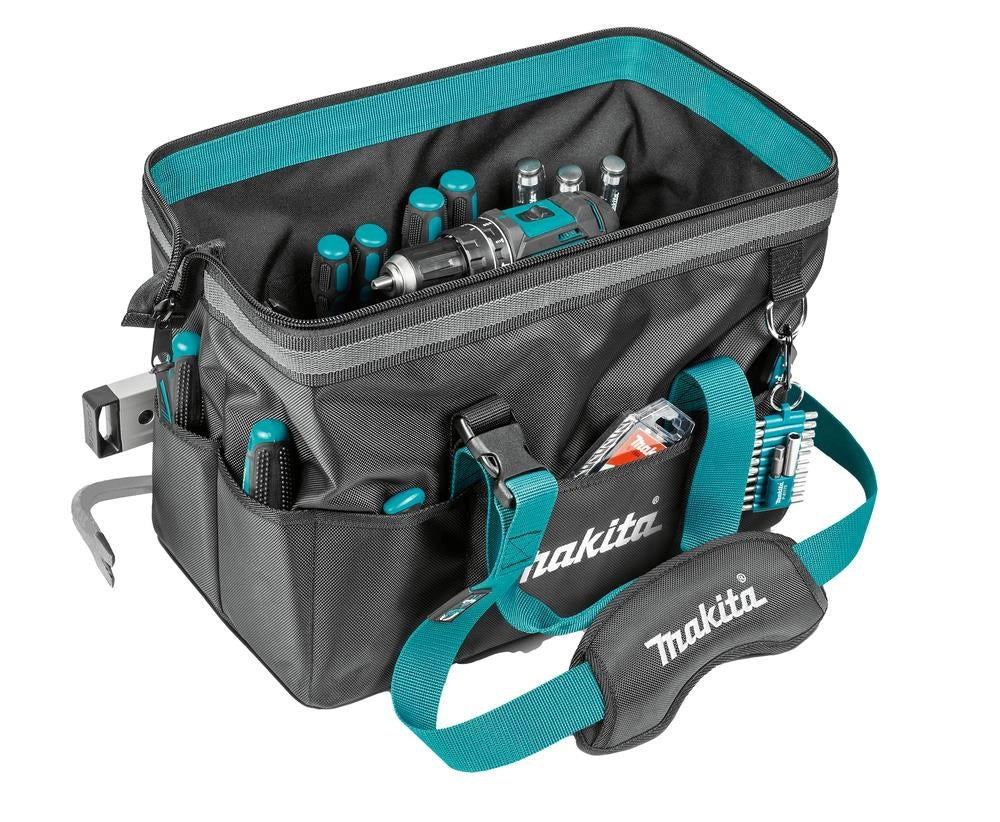 Makita E-15431 Borsa portautensili a bocca larga in polipropilene ad alta resistenza con chiusura a scatto impilabile 25.8 litri colore Nero-Blu