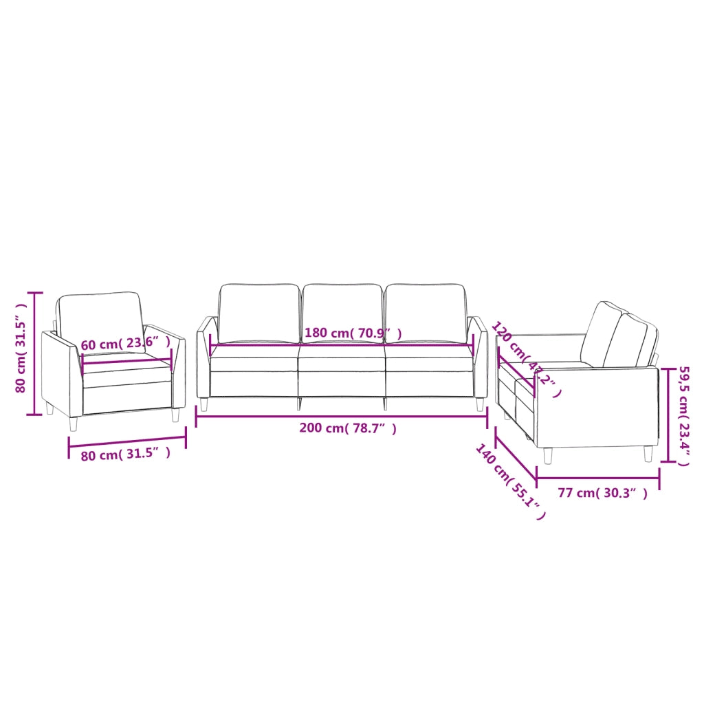 Set di Divani 3 pz con Cuscini cappuccino in Similpelle 3201744
