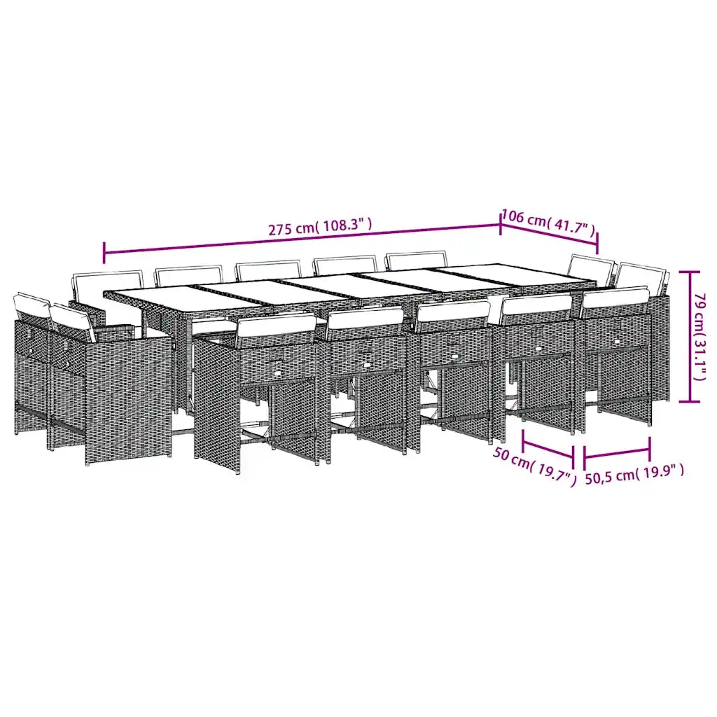 Set da Pranzo da Giardino 15 pz con Cuscini Grigio Polyrattan 3211232