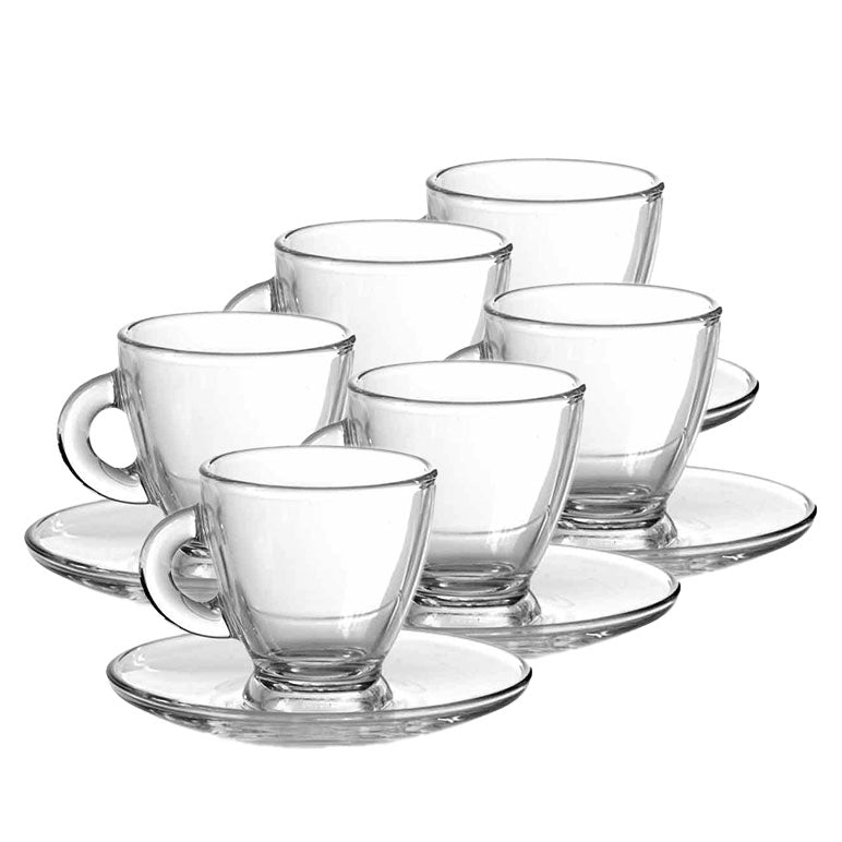 SET DI 6 TAZZINE DA CAFFÈ CON PIATTINO DA 95CC IN VETRO TRASPARENTE 6 X 6,5 CM