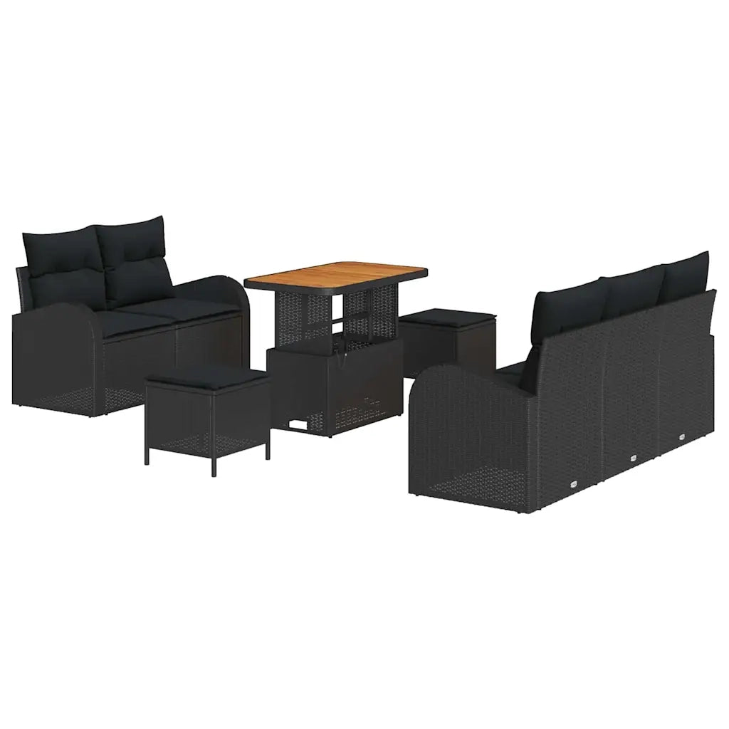 Set Divano da Giardino con cuscino con archiviazione 8 pcs Nero 3364289
