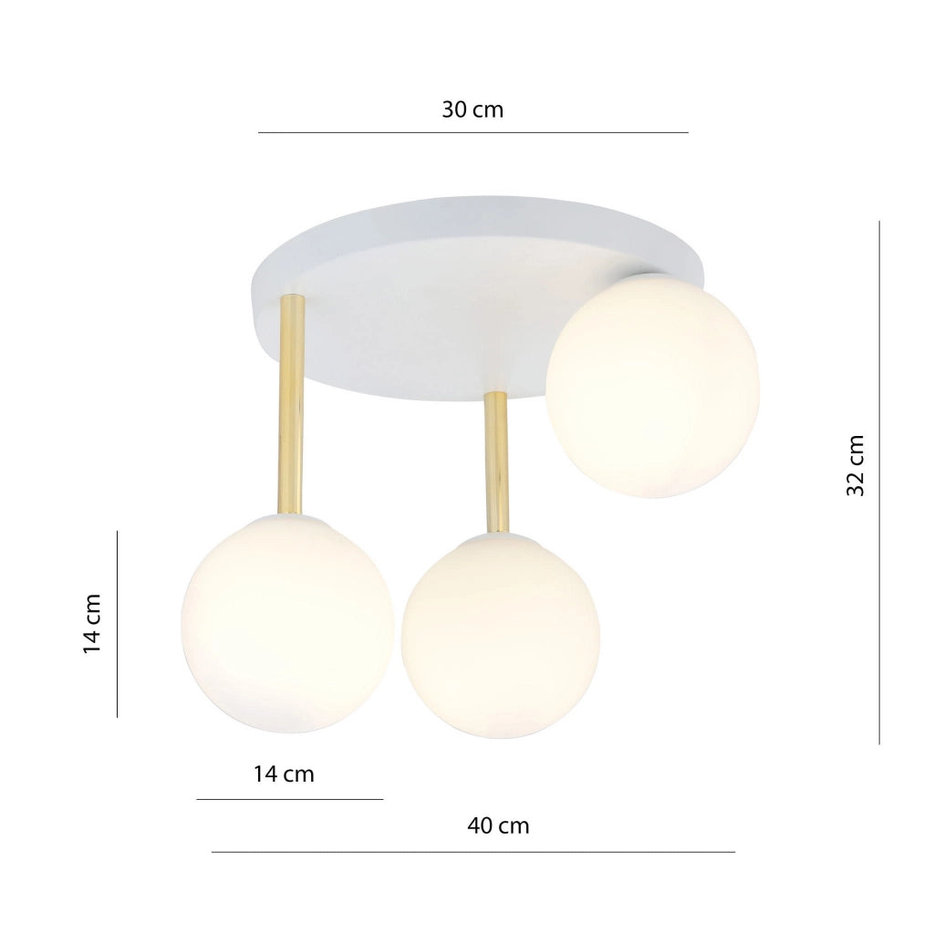 Plafoniera Emibig DOLCE 3 luci E14 vetro bianco oro