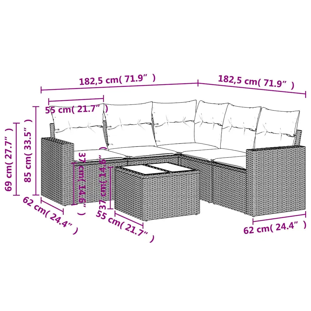 Set Divano da Giardino 6 pz con Cuscini Marrone in Polyrattan