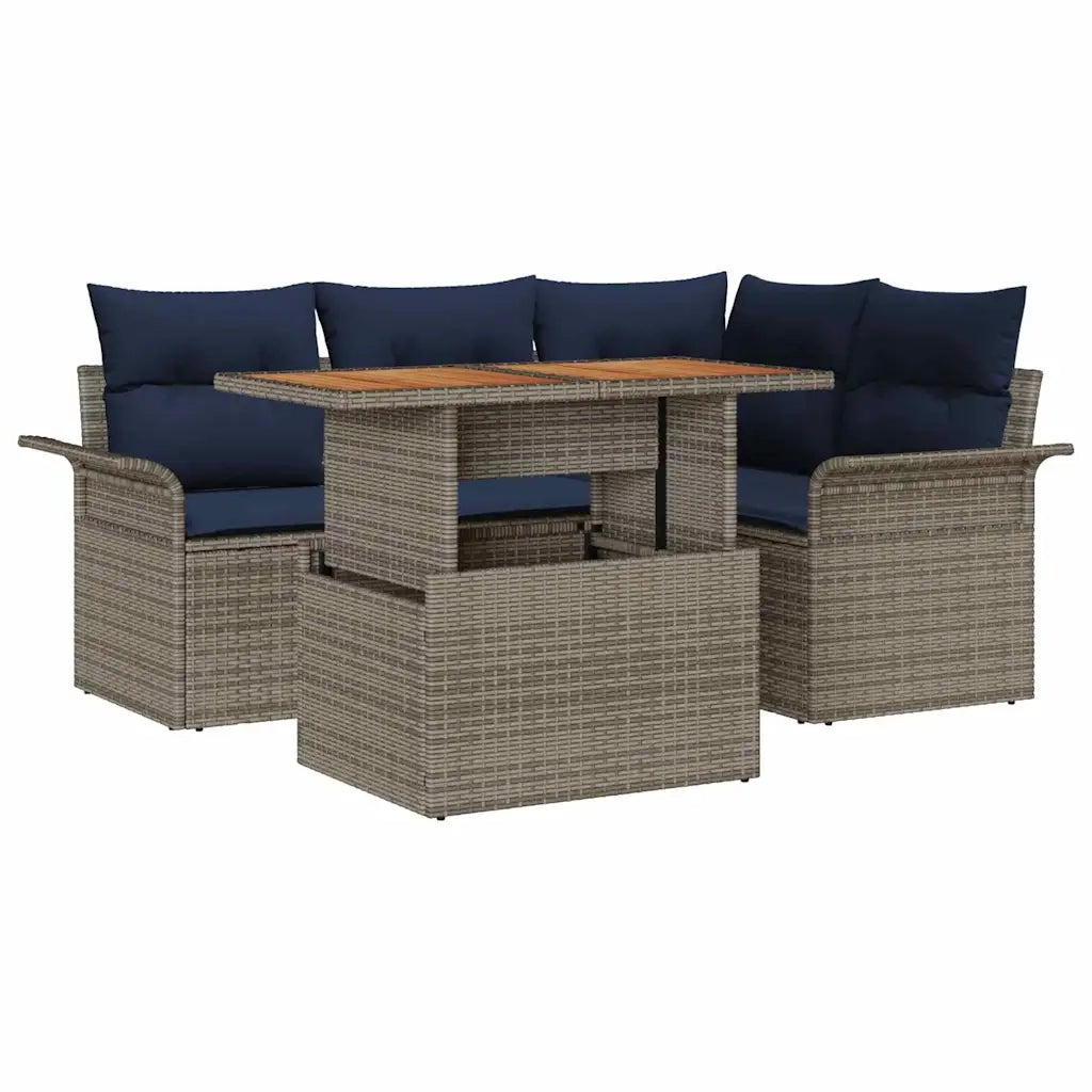 Set Divano da Giardino con cuscino 5 pcs grigio e blu navy 3349331