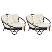 Set di 2 lettini da esterno in rattan beige con cuscini neri resistenti stile boho tradizionale