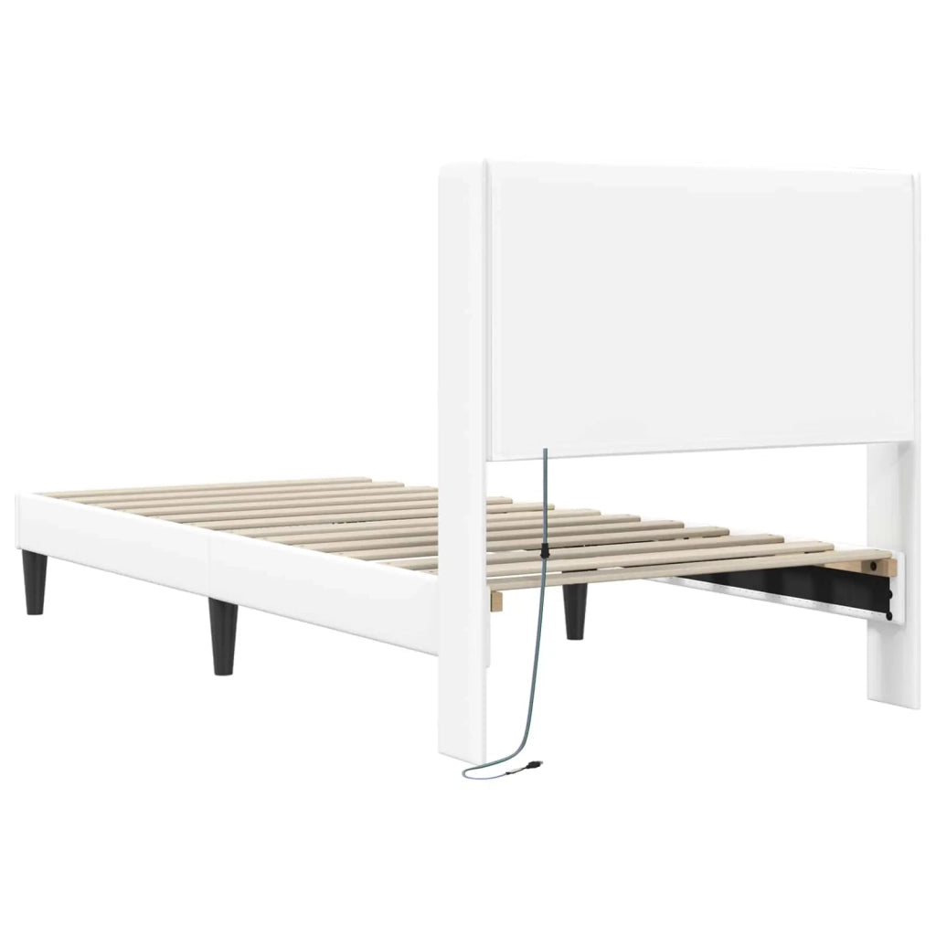 Letto singolo | Letto per adulti | Struttura del letto con testiera Bianco 100 x 200 cm Similpelle
