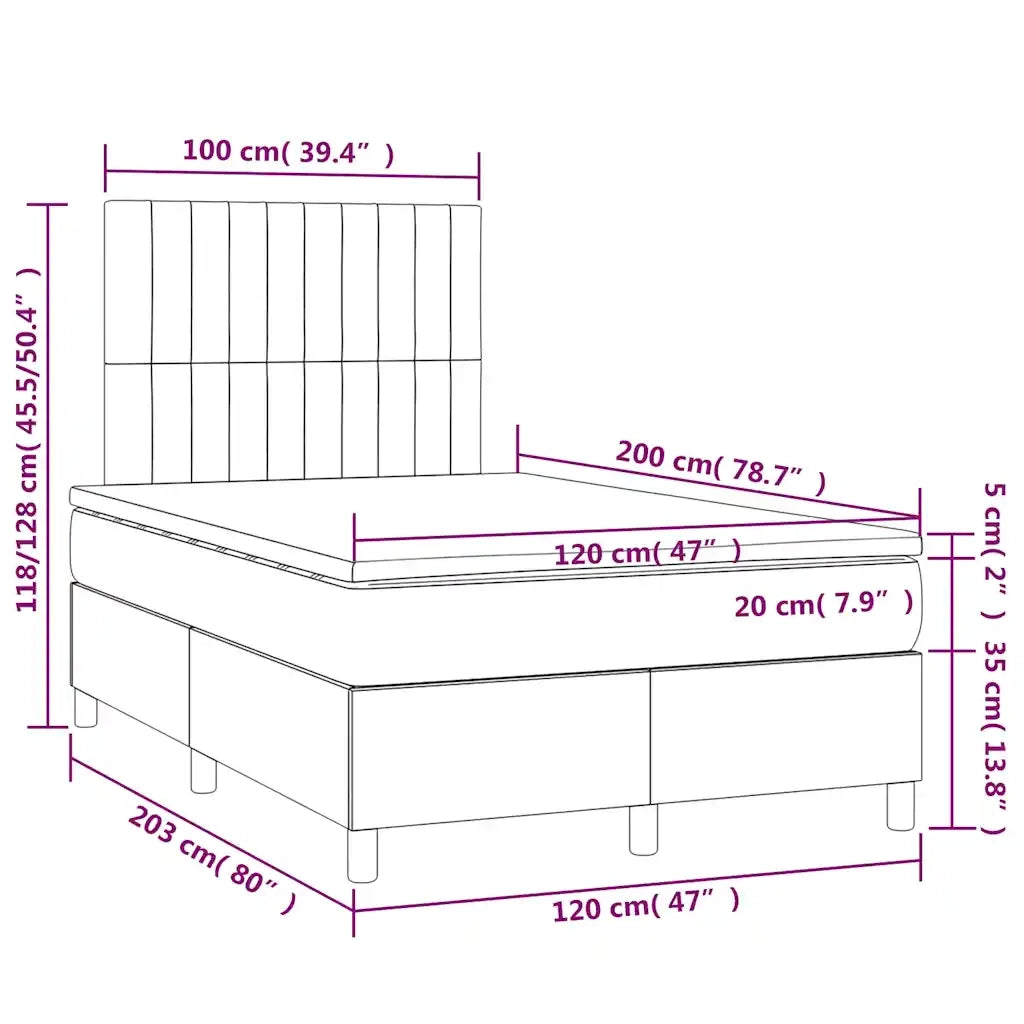 Letto a Molle con Materasso e LED Blu Scuro 120x200cm 3136237