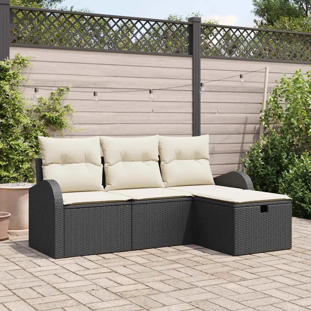 Set Divano da Giardino con cuscino 4 pcs Nero Poly Rattan 3360378