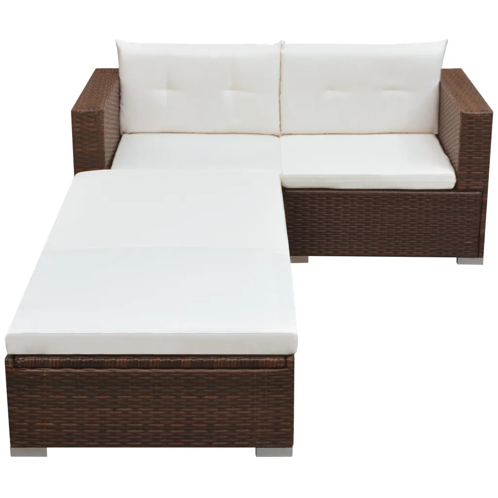 Set Divani da Giardino 3 pz con Cuscini in Polyrattan Marrone 42747