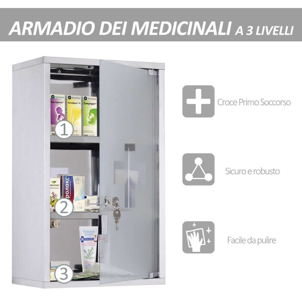 Armadietto medicinali bagno ¨C Xylo ¨C acciaio inox con serratura 50x30x18cm