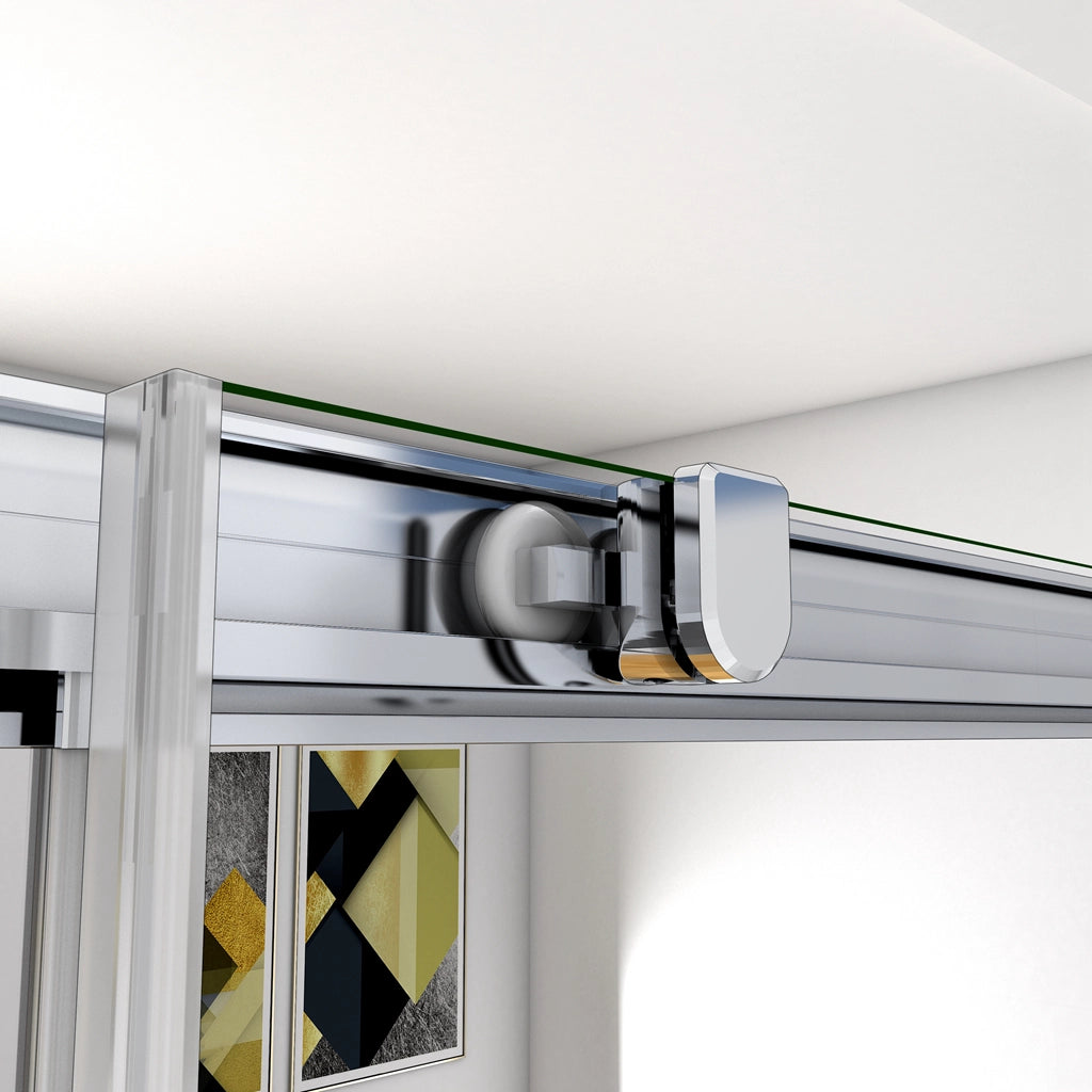 185 cm Box Doccia a Tre Lati Porta Scorrevole con Doppia Parete Fissa Vetro Temperato 5 mm Trasparente Telaio Cromato Lucido 76x110x76 cm