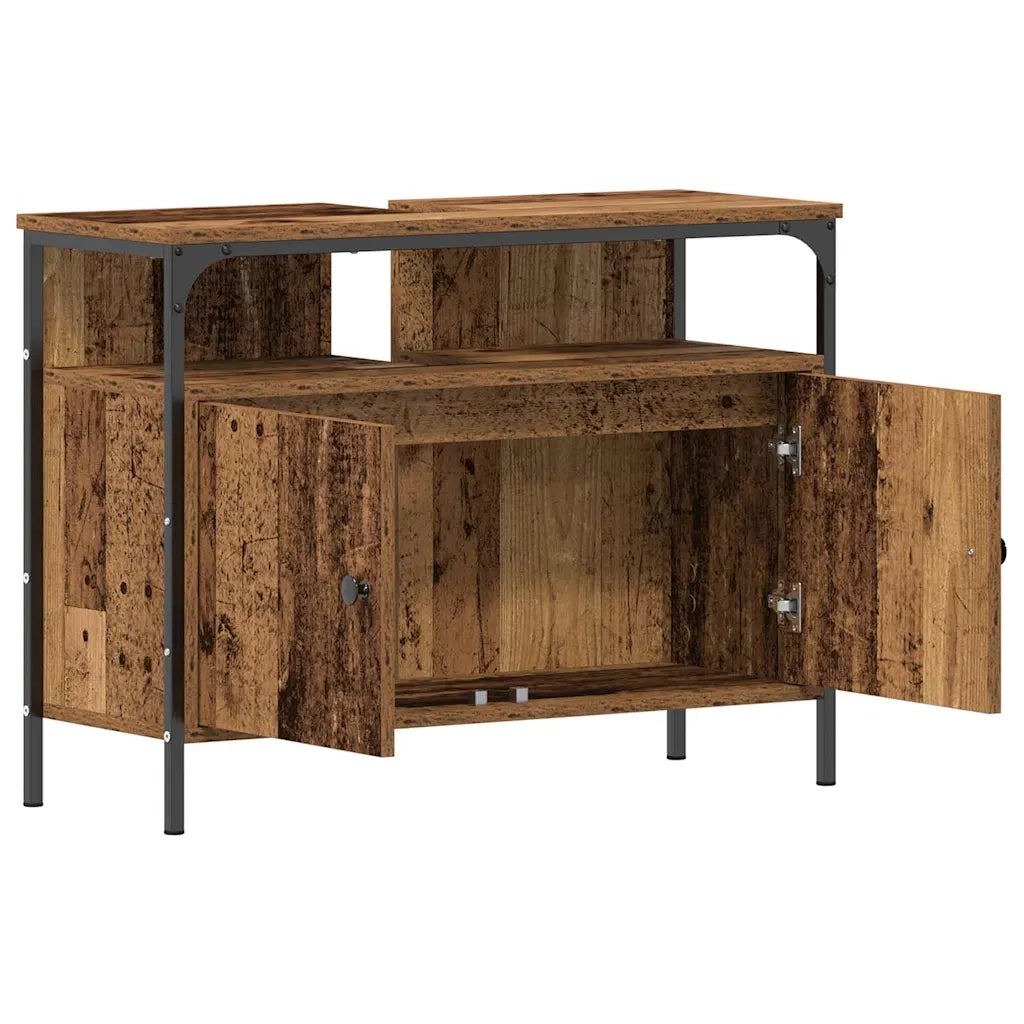 Pratico mobiletto rettangolare con specchio per il bagno 60 x 16 x 60 cm in legno anticato 02_0051843