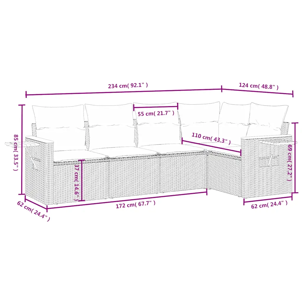 Set Divani da Giardino 5 pz con Cuscini Grigio in Polyrattan 3226789