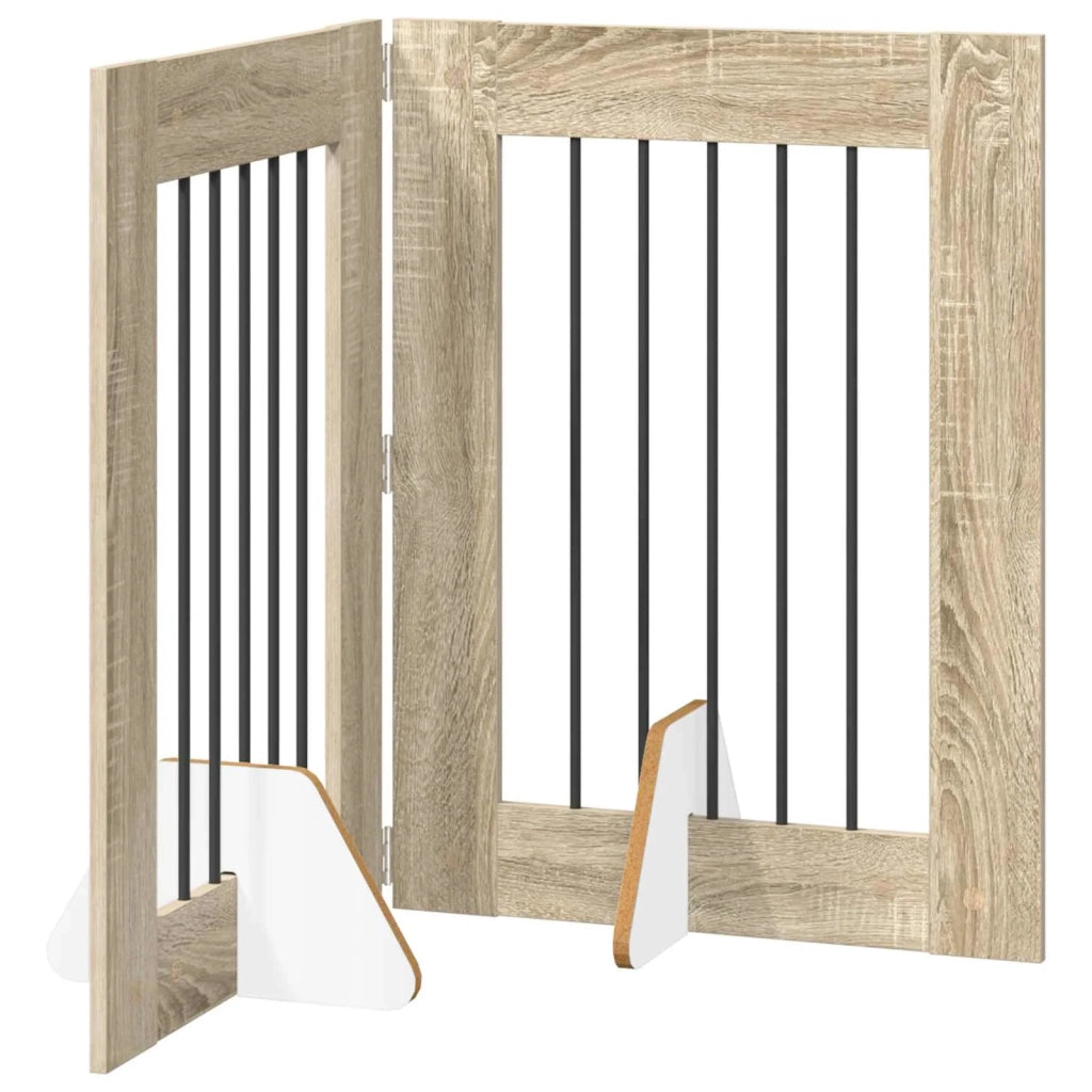 Cancello per cani pieghevole con supporti 2 pz Rovere Sonoma 892092