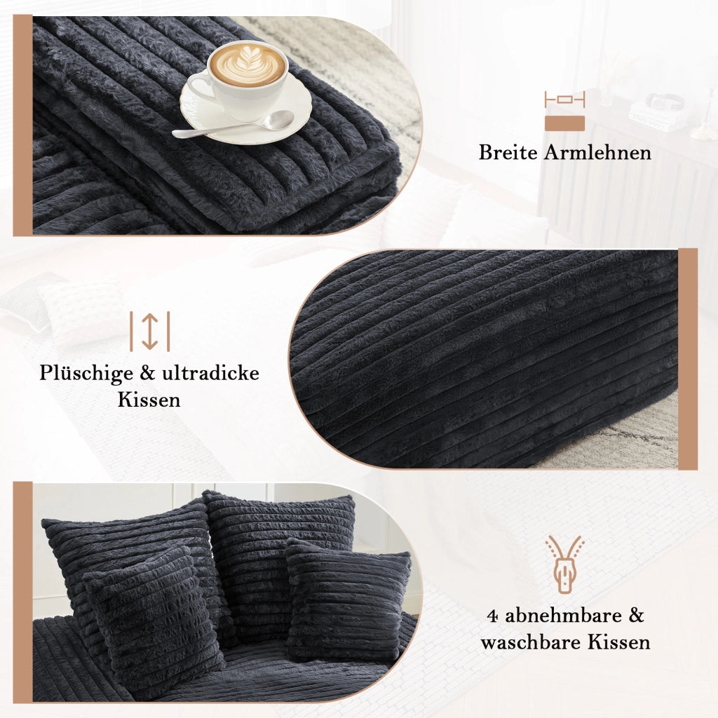 Méridienne in velluto a coste ergonomica senza montaggio con imbottitura in memory foam e 4 cuscini sfoderabili grigio