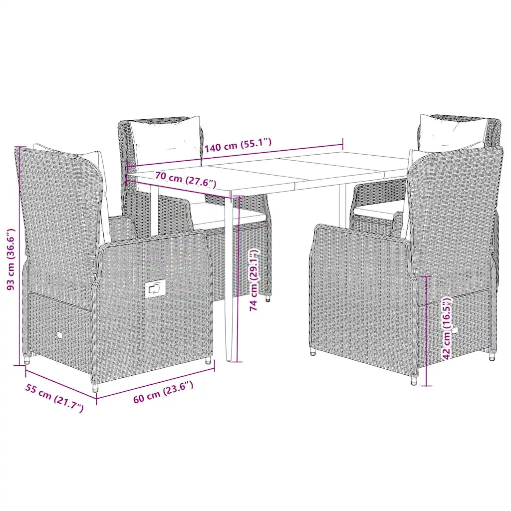 Set da Pranzo da Giardino 5 pz con Cuscini Beige in Polyrattan 3262870