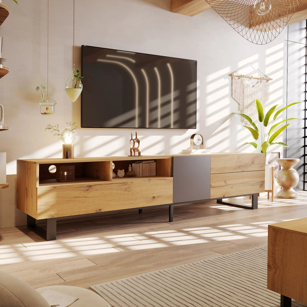 Cassettiera per TV nero e grigio in MDF lunghezza 180 cm