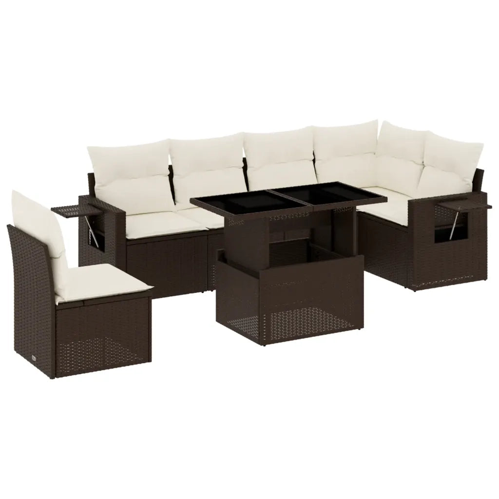 Set Divani da Giardino 7 pz con Cuscini Marrone in Polyrattan 3267943