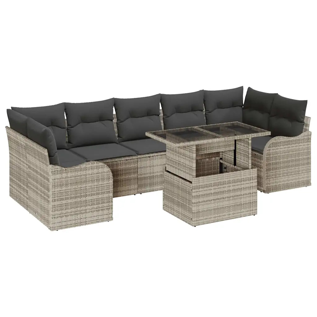 Set Divano da Giardino 8 pcs Grigio chiaro Poly Rattan