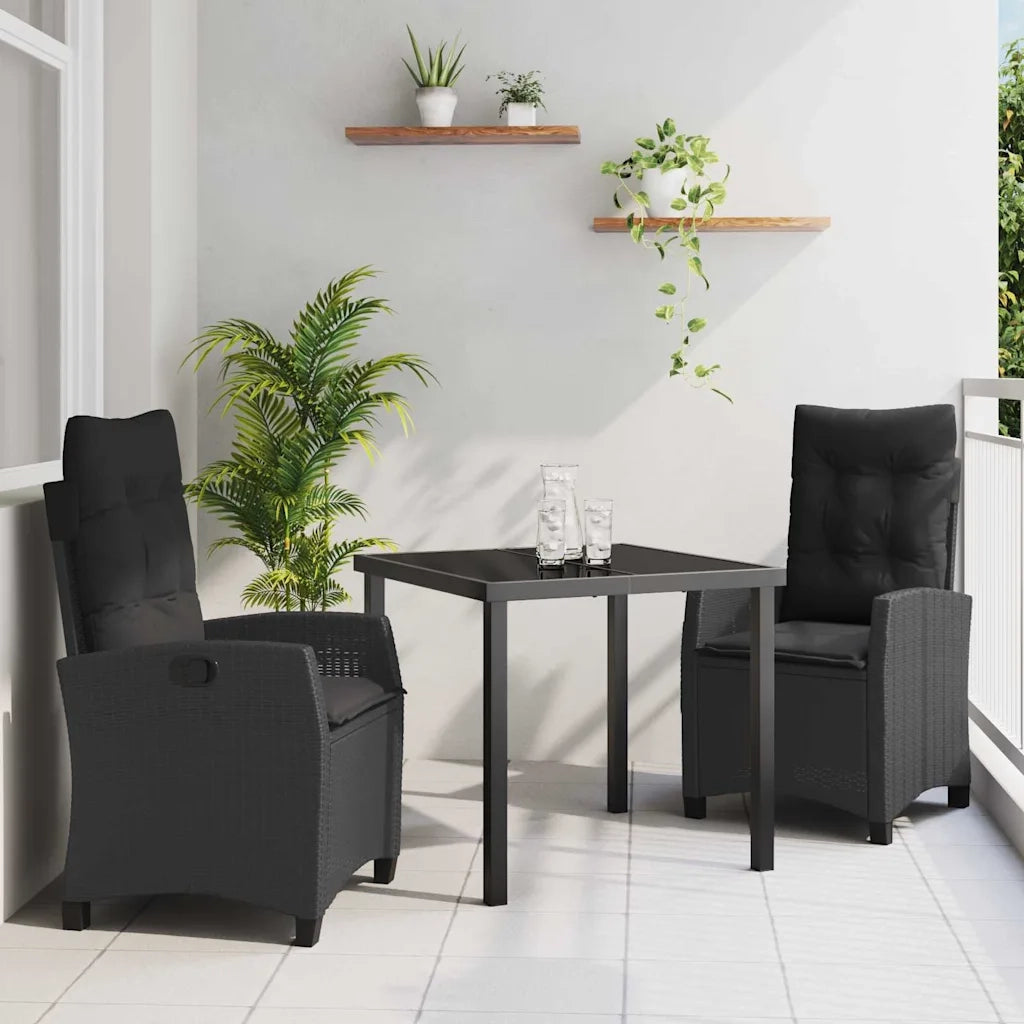 Set da Pranzo per Giardino con cuscino 3 pcs Nero polyrattan
