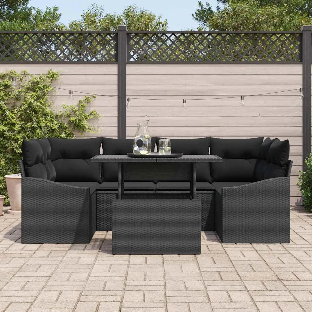 Set Divano da Giardino con cuscino 7 pcs Nero polyrattan 3348939