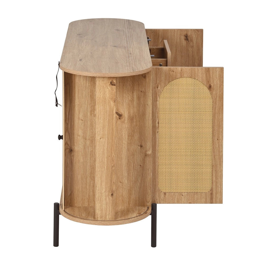 Credenza Ovale con Rattan e Cassetti ¨C MINIMAL ¨C Legno e Metallo
