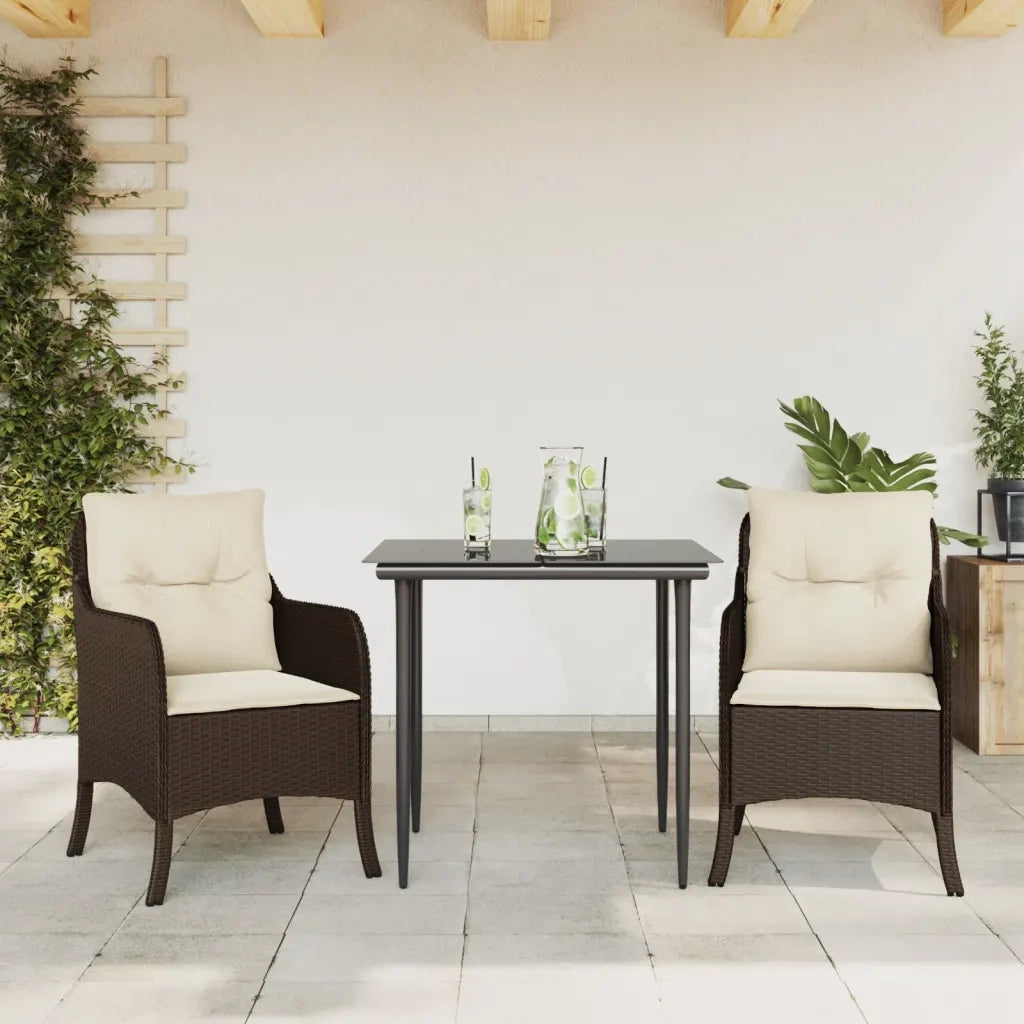 Set da Pranzo da Giardino 3pz | Set Salotto da Giardino con Cuscini in Polyrattan Marrone