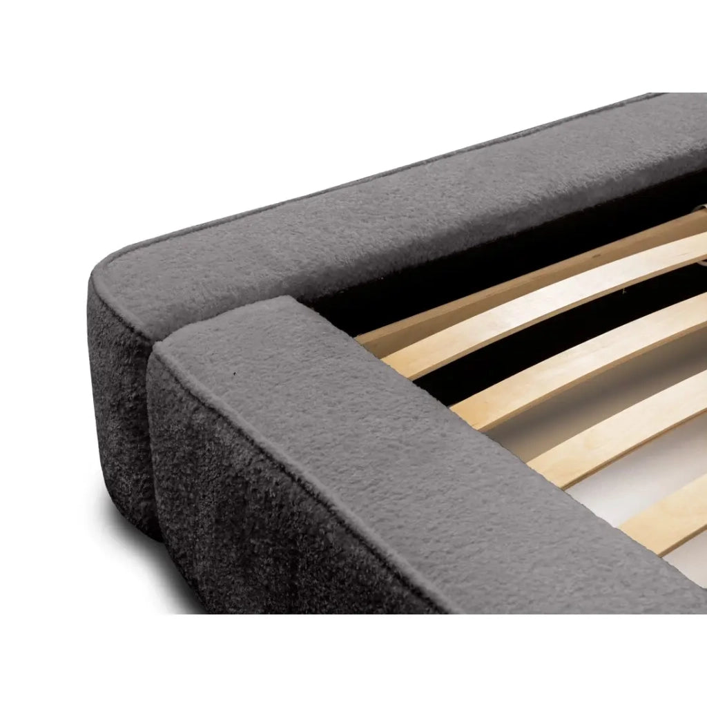 Lettino VELORA - Grigio cenere bouclé - 180x200 cm - Tessuto velluto morbido - Rete sollevabile - Spazio di immagazzinamento integrato