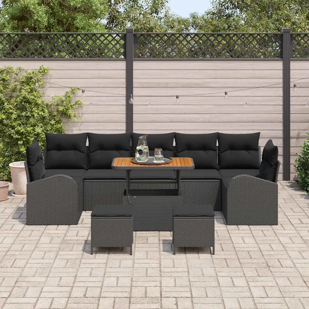Set Divano da Giardino con cuscino 10 pcs Nero polyrattan 3362379