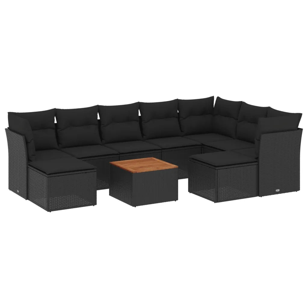 Set Divani da Giardino 10pz con Cuscini in Polyrattan Nero 3223962