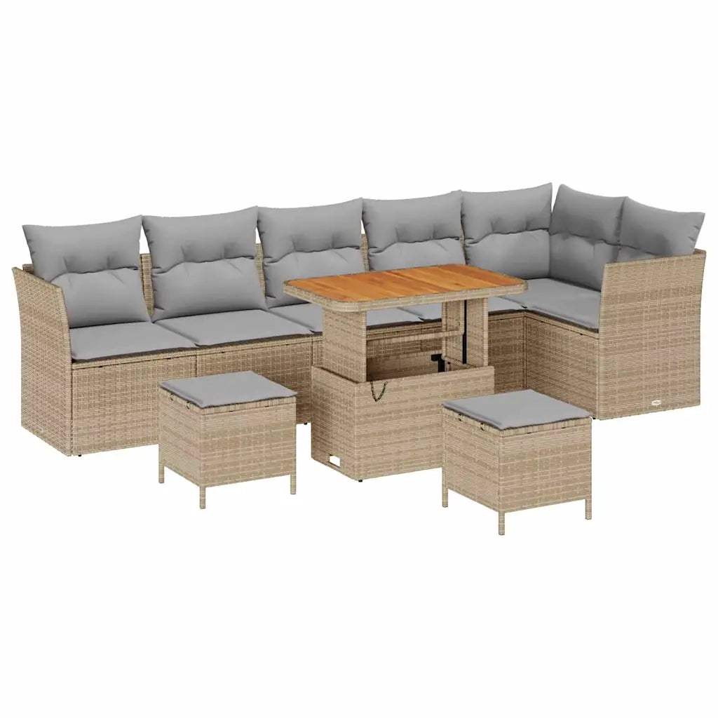 Set Divano da Giardino 8 pcs Beige polyrattan