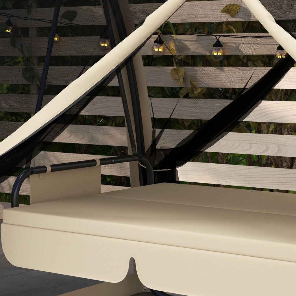 Divano letto da giardino con zanzariera ¨C zephmum ¨C 3 posti in tessuto grigio su telaio in acciaio