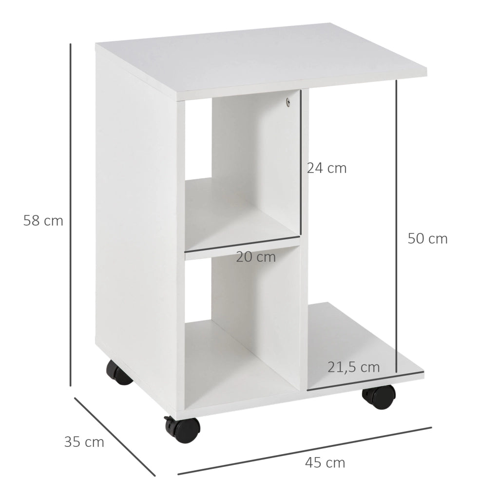 Tavolino da caff¨¨ con ruote e ripiani aperti ¨C Minimal ¨C 45x35x58 cm bianco