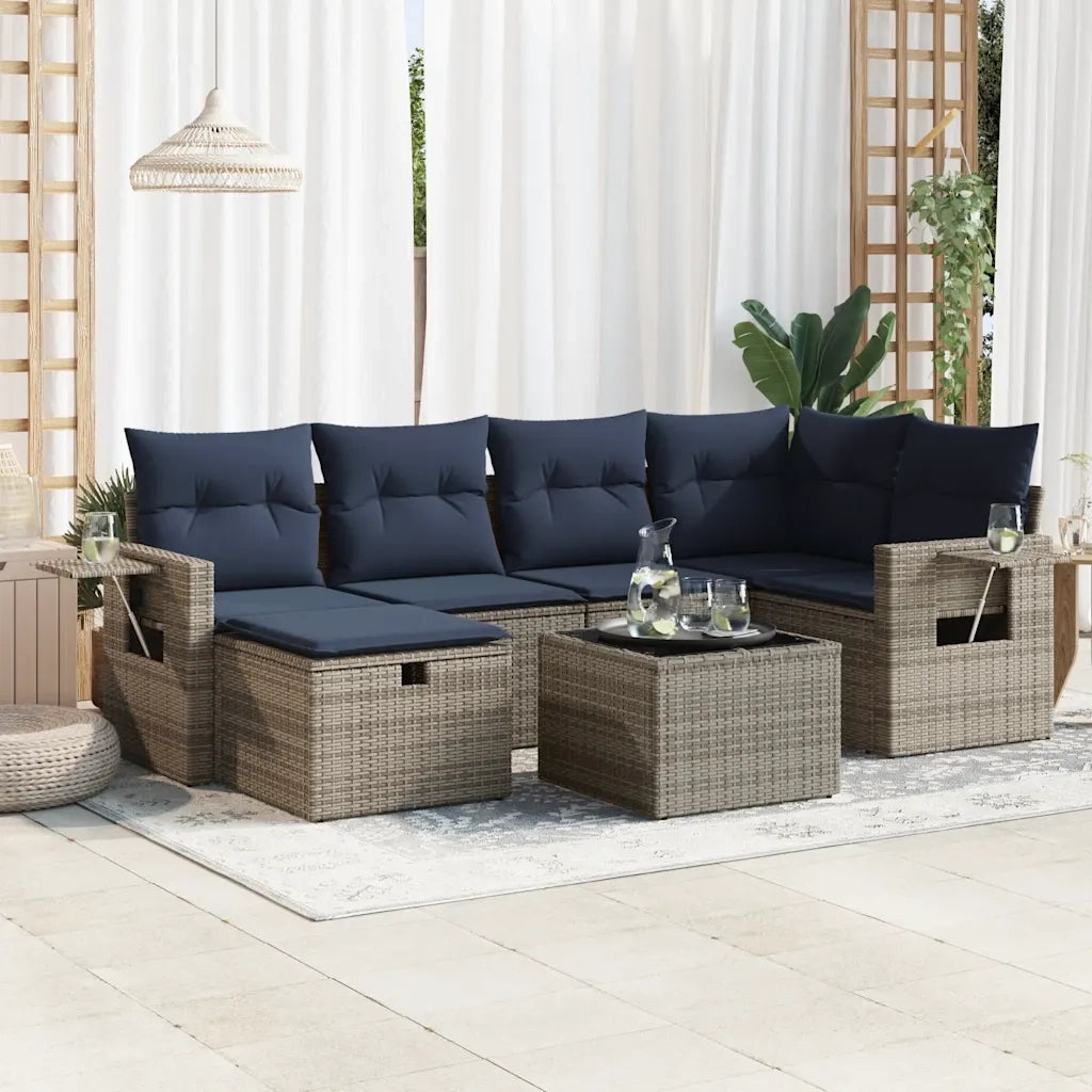 Set Divani da Giardino 7 pz con Cuscini Grigio in Polyrattan 3325497