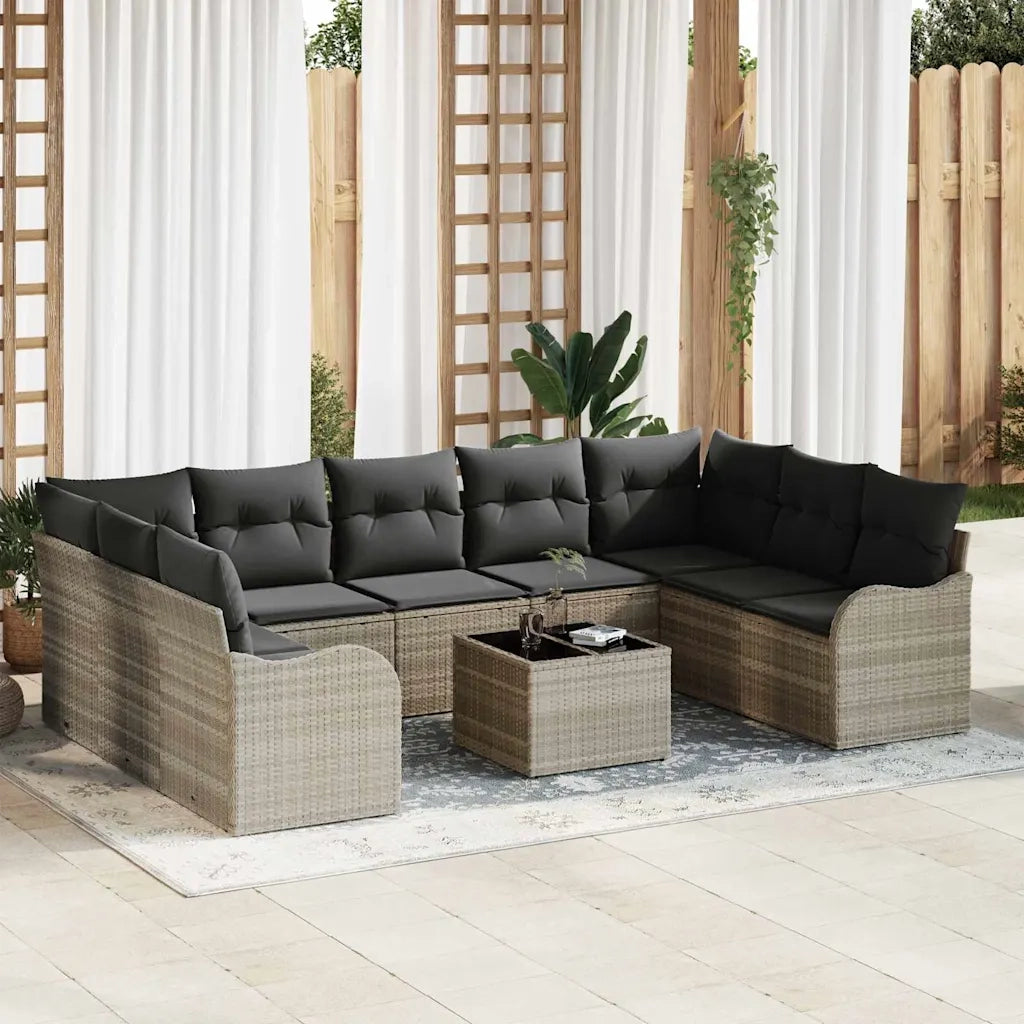 Set Divano da Giardino 10 pcs Grigio chiaro polyrattan 3354541