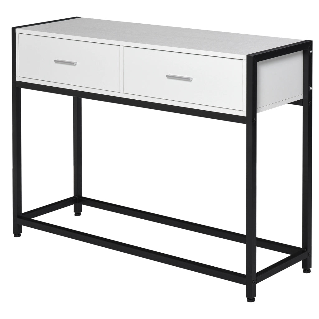 Consolle con 2 Cassetti e Gambe Regolabili ¨C zephmum ¨C Bianco e Nero 120x34x81 cm