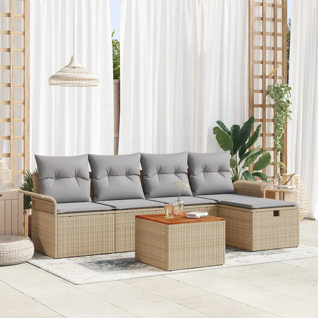 Set Divano da Giardino con cuscino 6 pcs Beige Poly Rattan
