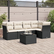 Set Divano da Giardino 6 pz con Cuscini Nero in Polyrattan