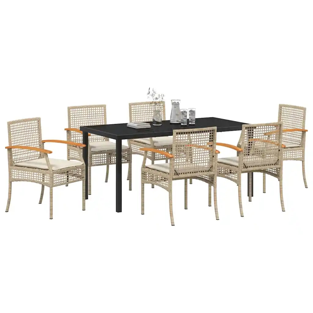 Set da Pranzo per Giardino 7 pcs Beige polyrattan