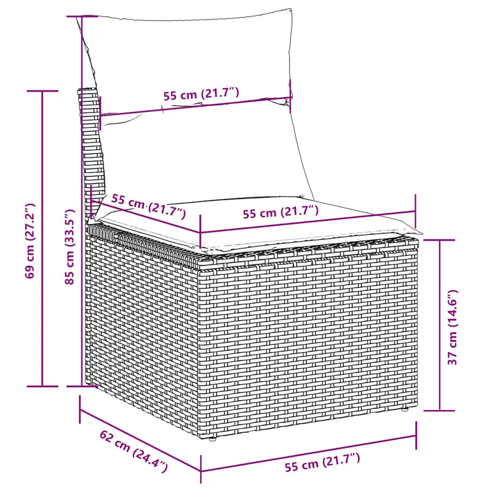 Set Divano da Giardino 9pz con Cuscini Grigio Chiaro Polyrattan 3221771