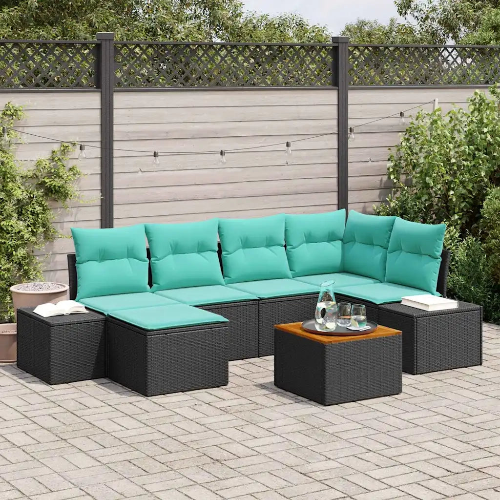 Set Divano da Giardino 7 pz Nero e turchese 3356653