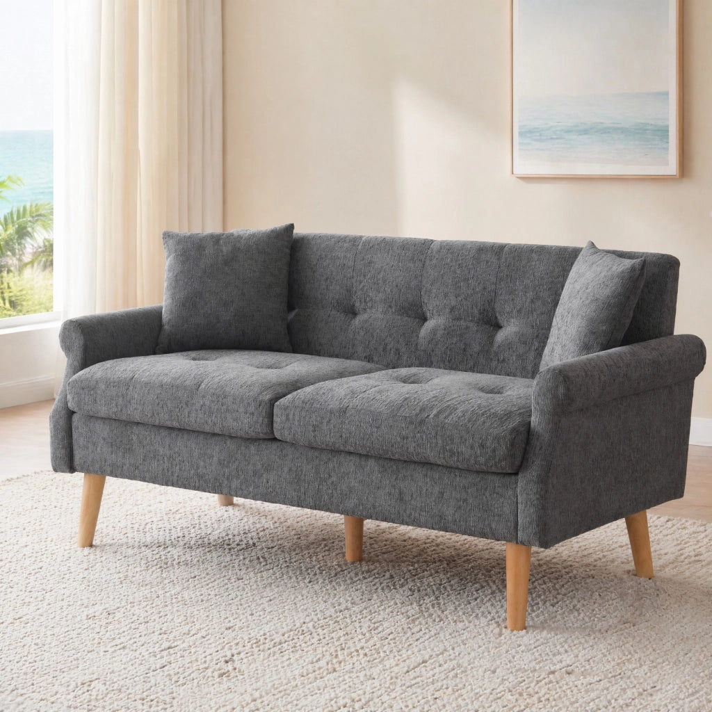 Divano a 2 posti in chenille grigio 162x74x77 cm con braccioli ergonomici