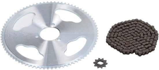 Impianto a catena e set di ingranaggi 80T 25H 34 mm - Ingranaggio a 3 gomiti - Ingranaggio a 10T a gomito H - 146 anelli di catena - Materiali di alta qualità