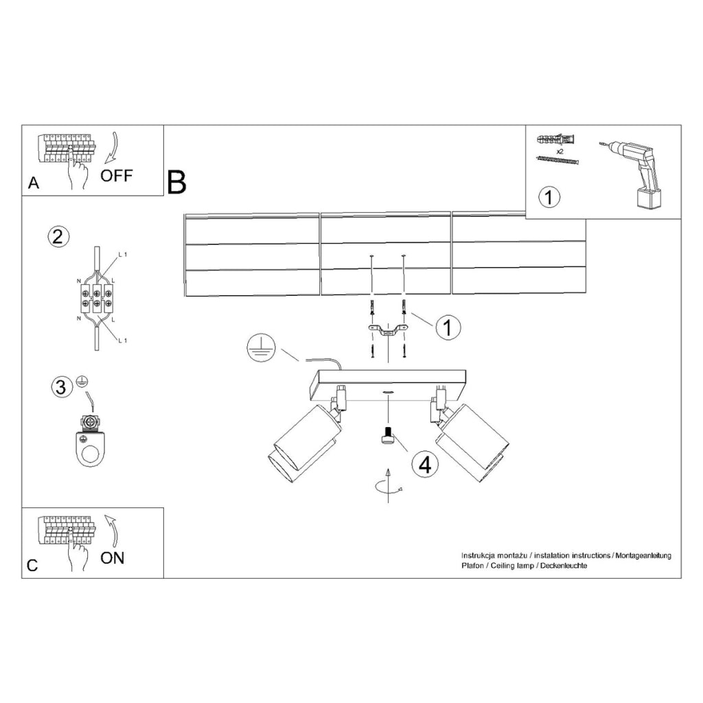 Lampada da soffitto WINX 4 nero/cromo