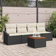 Set Divano da Giardino 5 pcs Nero e Crema polyrattan