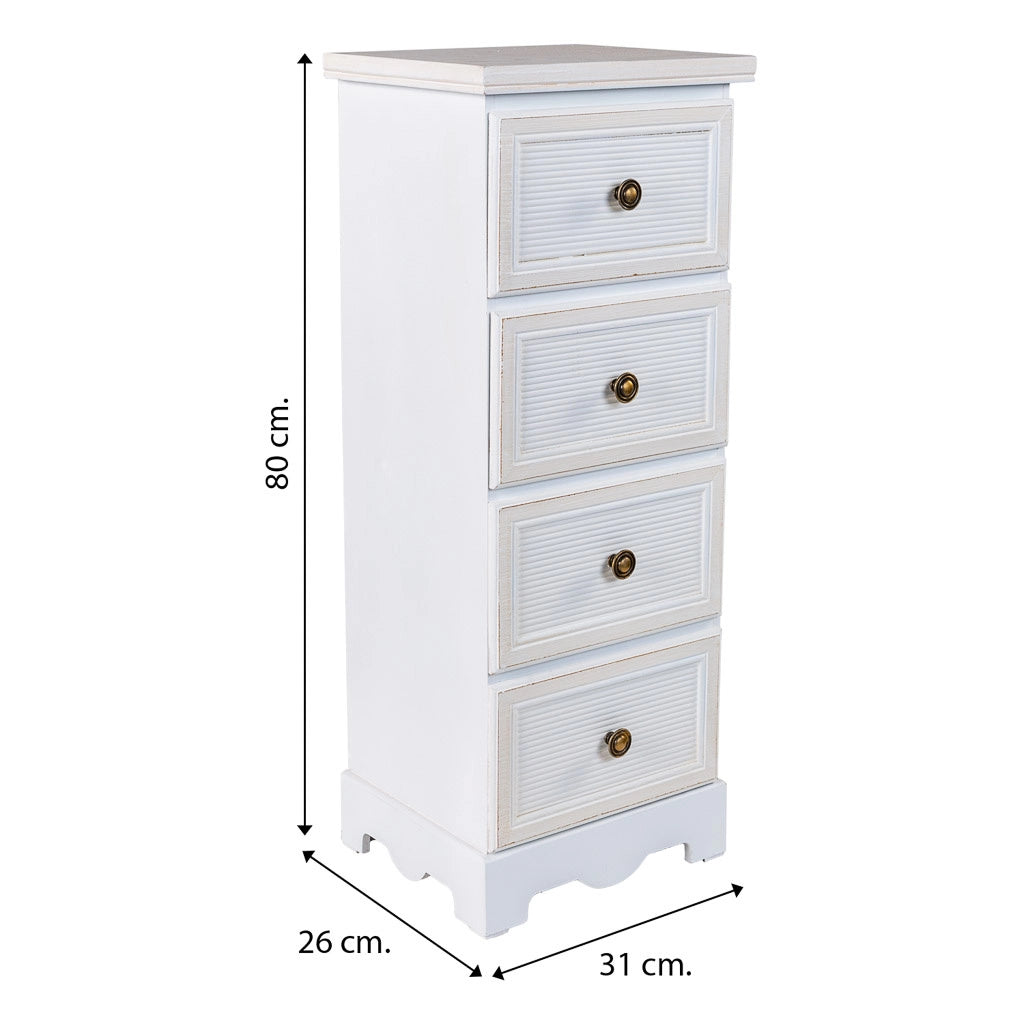 Cassettiera in legno bianco 31x26x80h