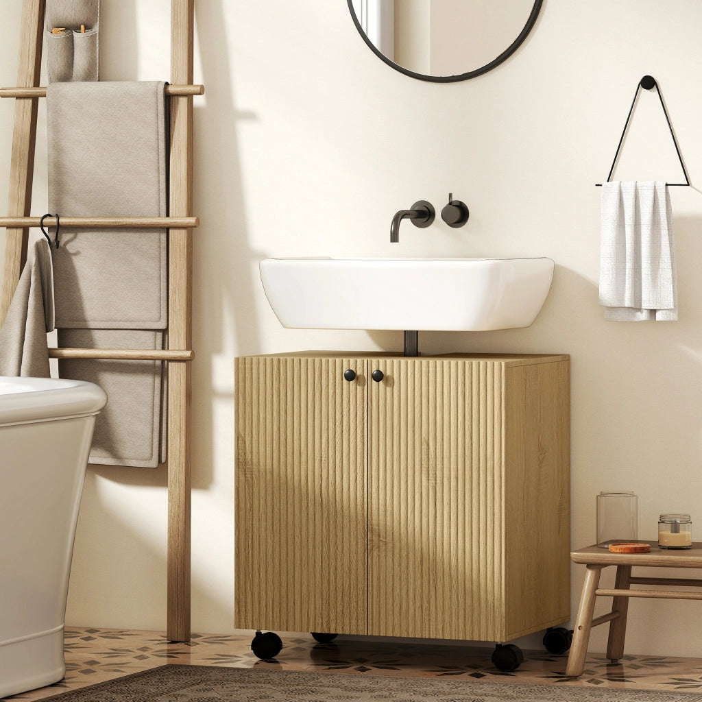 Mobiletto Sottolavabo con Ripiani e Ruote ¨C Minimal ¨C Legno