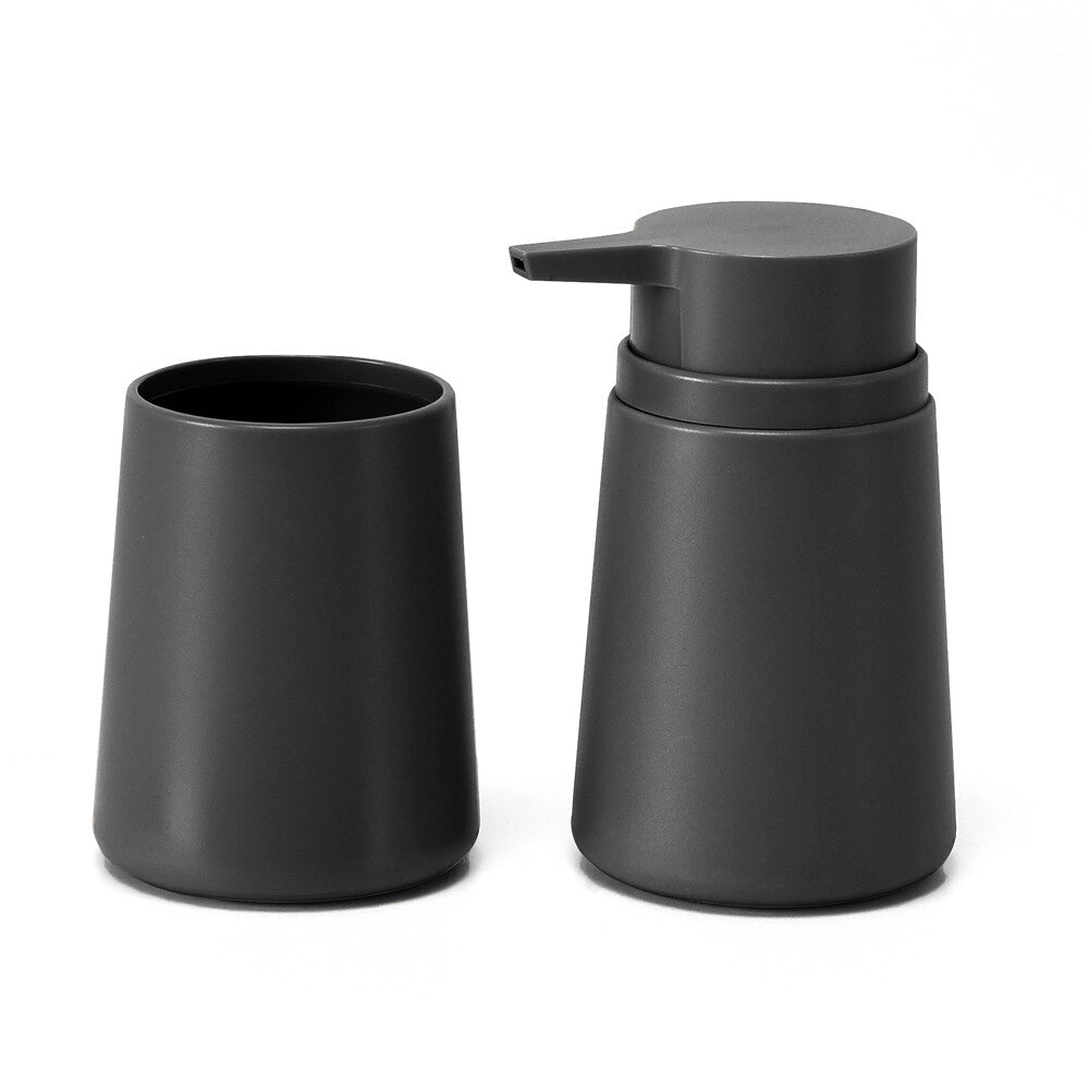 Set accessori bagno con dispenser e portaspazzolini grigio design tondo Pop