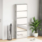 Scarpiera con Specchio a 5 Livelli Grigio Cemento 63x17x169,5cm